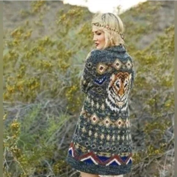 Free People Sweaters - Free People Mascot Tiger Wool Blend Cardigan Sweater Coat Boho RARE Size Medium